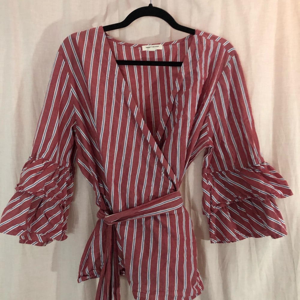 White and blue striped red blouse - Picture 2 of 3